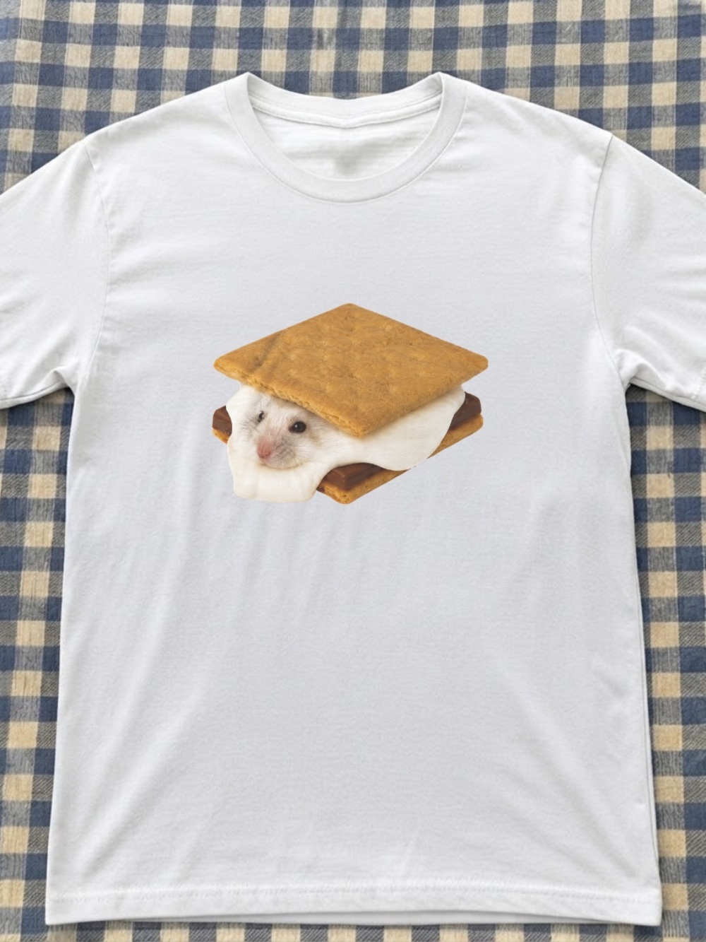 White T-Shirt with Cute Hamster S'more Pet Graphic